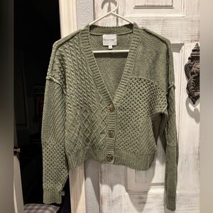 Green v-neck three button sweater
